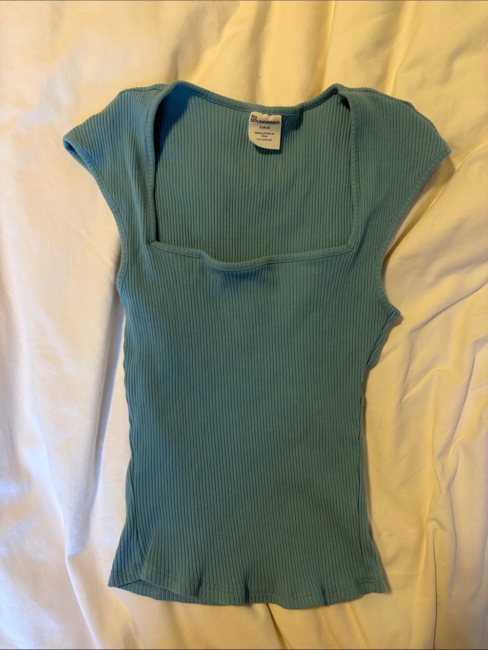 No Boundaries Teal Ribbed Square-Neck Tank
